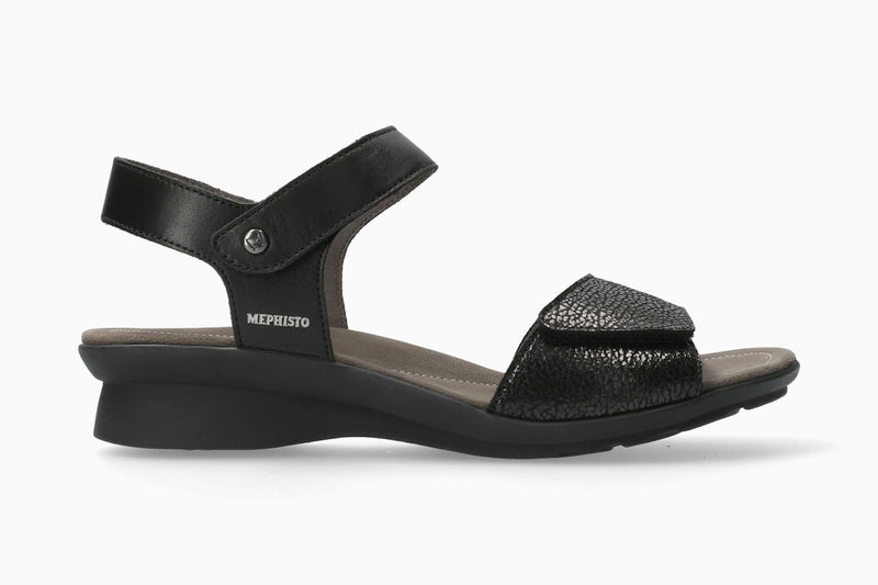 Mephisto Women's Pattie Black Metallic Leather Combo Sandal