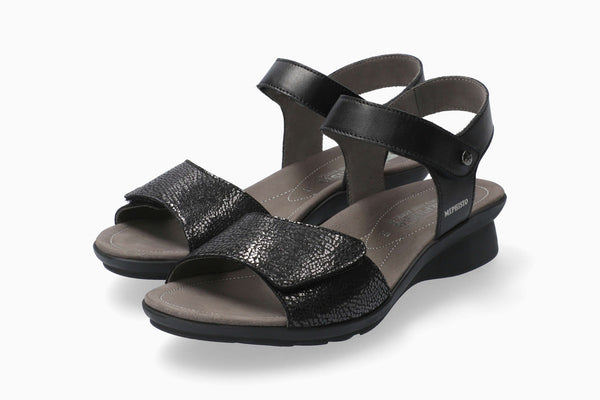 Mephisto Women's Pattie Black Metallic Leather Combo Sandal