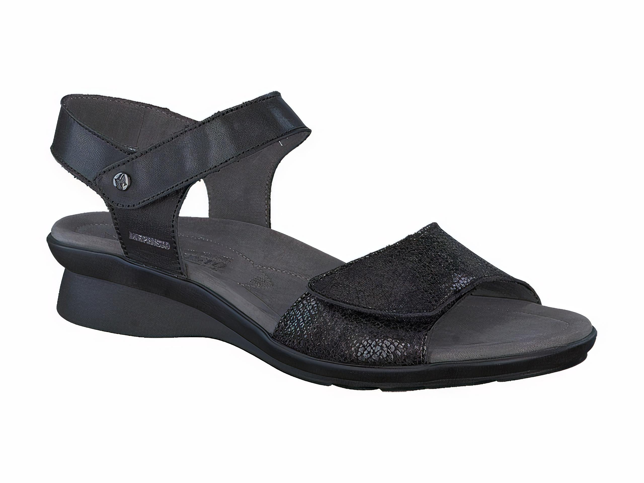 Mephisto Women's Pattie Black Metallic Leather Combo Sandal
