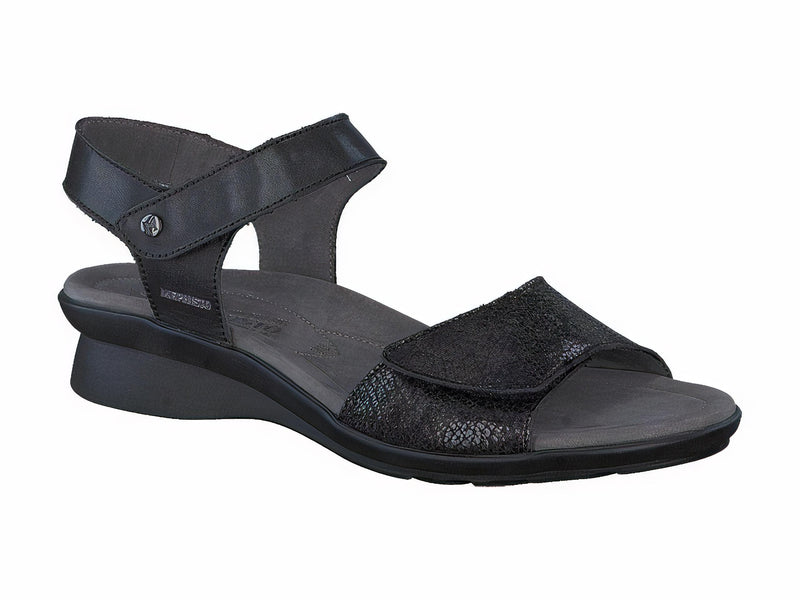 Mephisto Women's Pattie Black Metallic Leather Combo Sandal