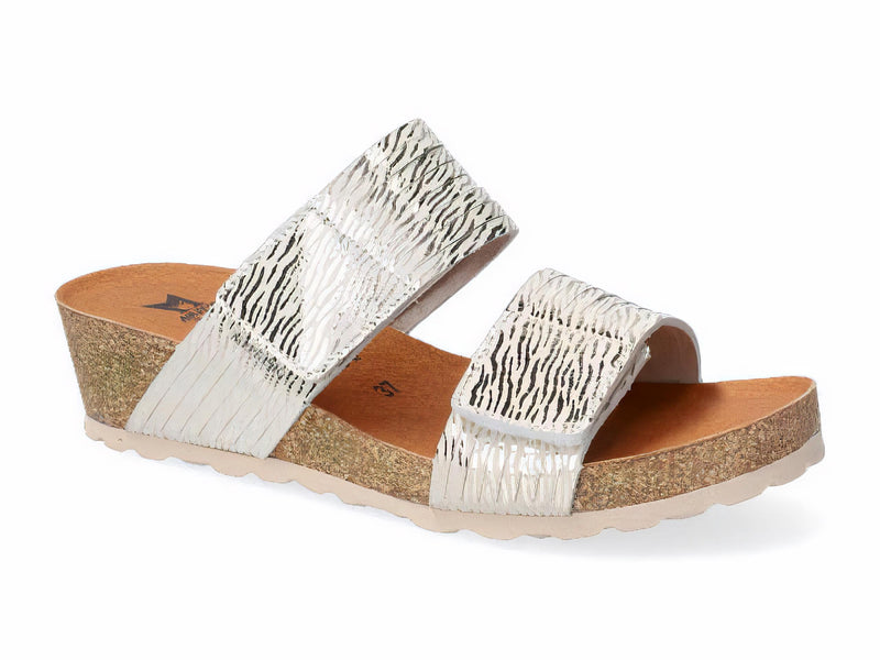 Mephisto Women's Raquel Fog Zebra Print Leather Velcro Mule Sandal