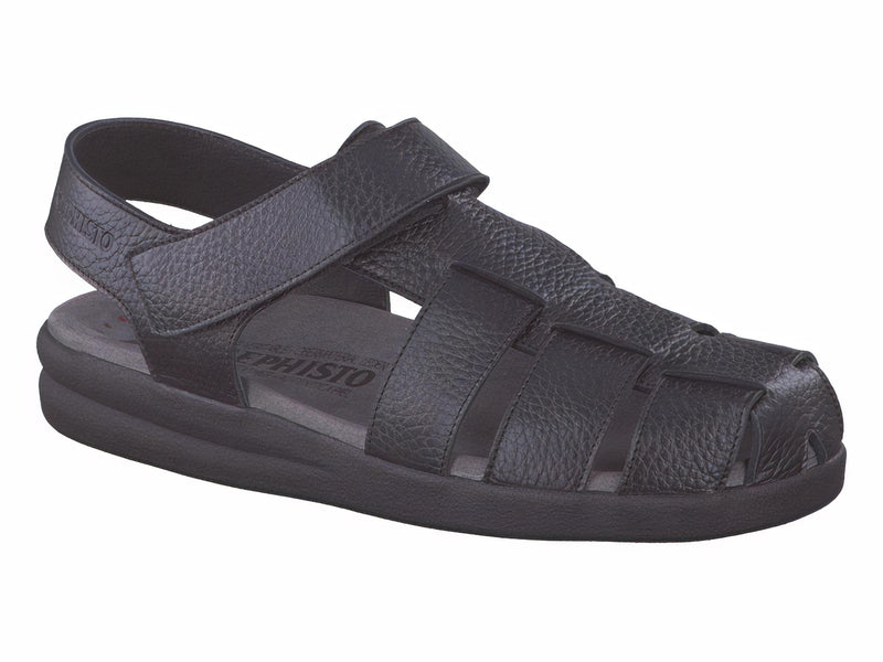 Mephisto Men's Sancho Black Grain Leather Sandal