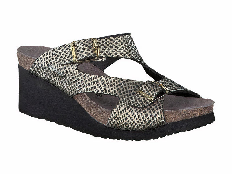 Mephisto Women's Terie Black Snake Print Leather Wedge