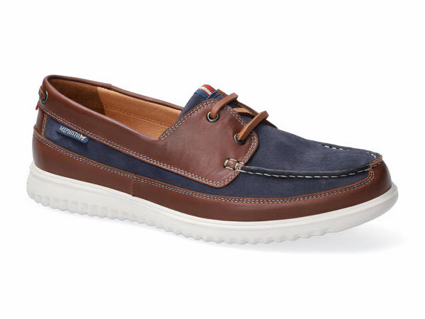 Mephisto Men's Trevis Navy and Brown Leather Combo Boat-Style Shoe