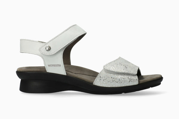 Mephisto Women's Pattie White Metallic And Smooth Leather Combo Sandal