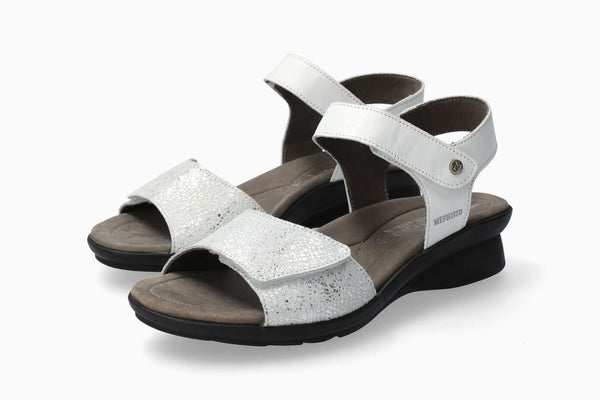 Mephisto Women's Pattie White Metallic And Smooth Leather Combo Sandal