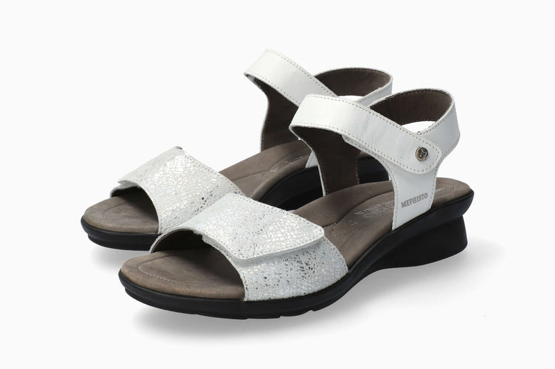 Mephisto Women's Pattie White Metallic And Smooth Leather Combo Sandal