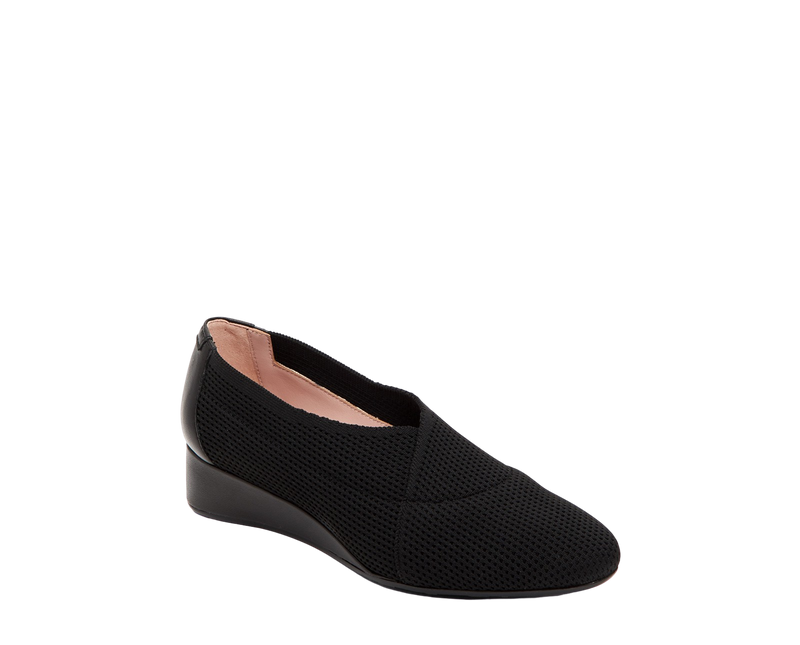 Taryn Rose Women's Celeste Black Knit Leather Combo Slip-On Wedge