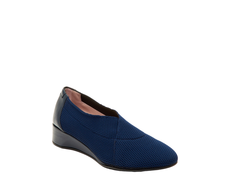Taryn Rose Women's Celeste Navy Knit Leather Combo Slip-On Wedge