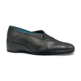 Thierry Rabotin Women's Ziliah Black Metallic Stretch Leather Wedge