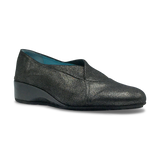 Thierry Rabotin Women's Ziliah Black Metallic Stretch Leather Wedge
