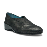 Thierry Rabotin Women's Ziliah Black Metallic Stretch Leather Wedge