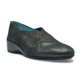 Thierry Rabotin Women's Ziliah Black Metallic Stretch Leather Wedge