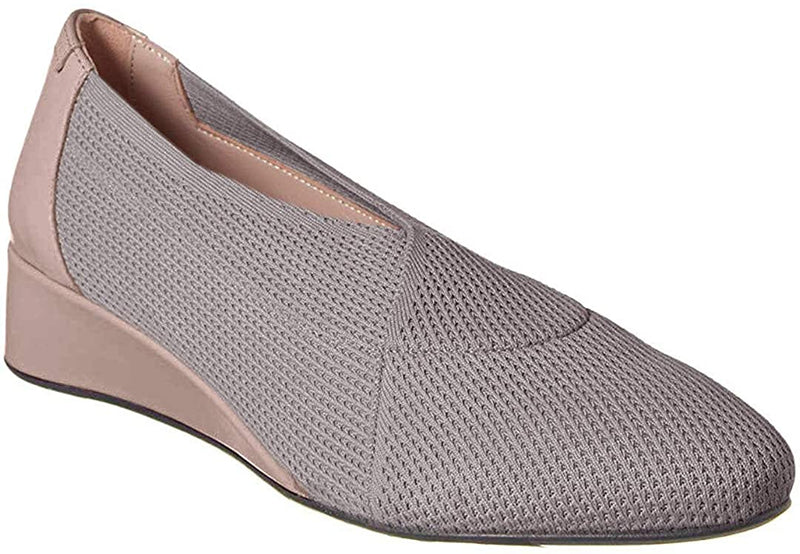 Taryn Rose Women's Celeste Taupe Knit Leather Combo Slip-On Wedge