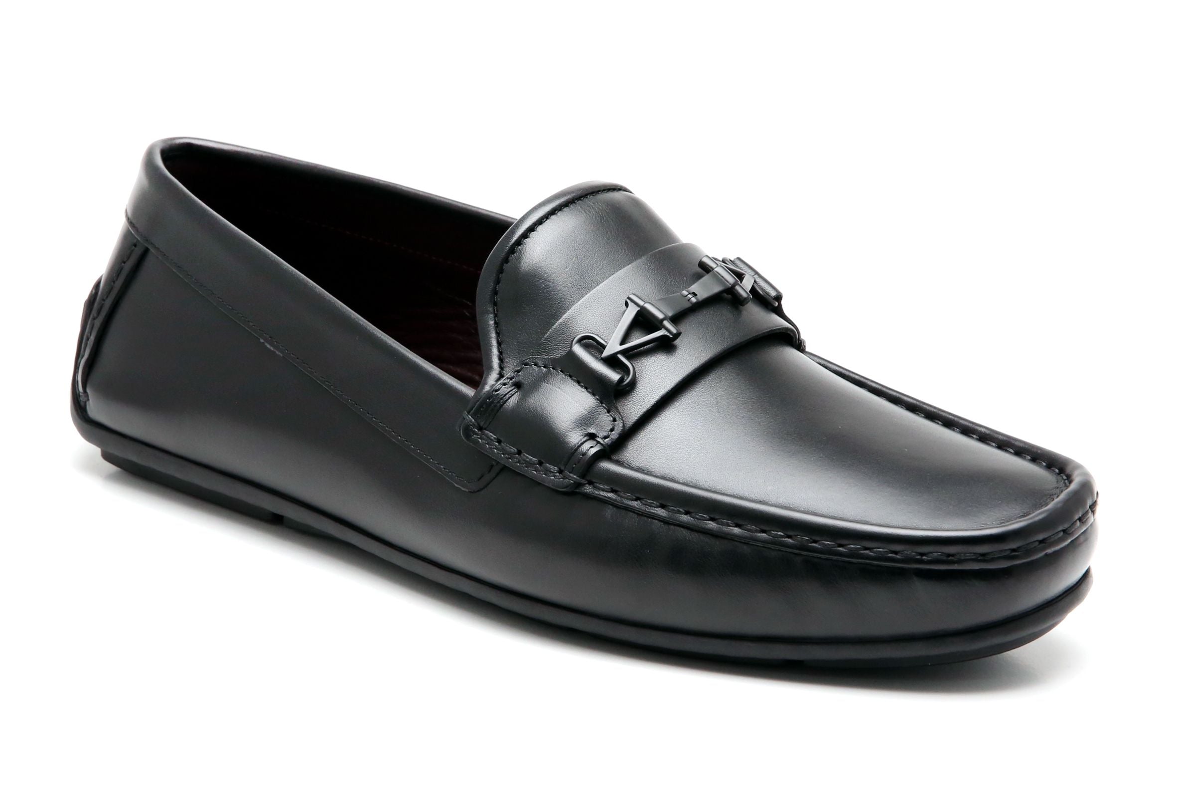 Valentino Men's Driver 1951 Black Calf with Black Metal Detail Loafer