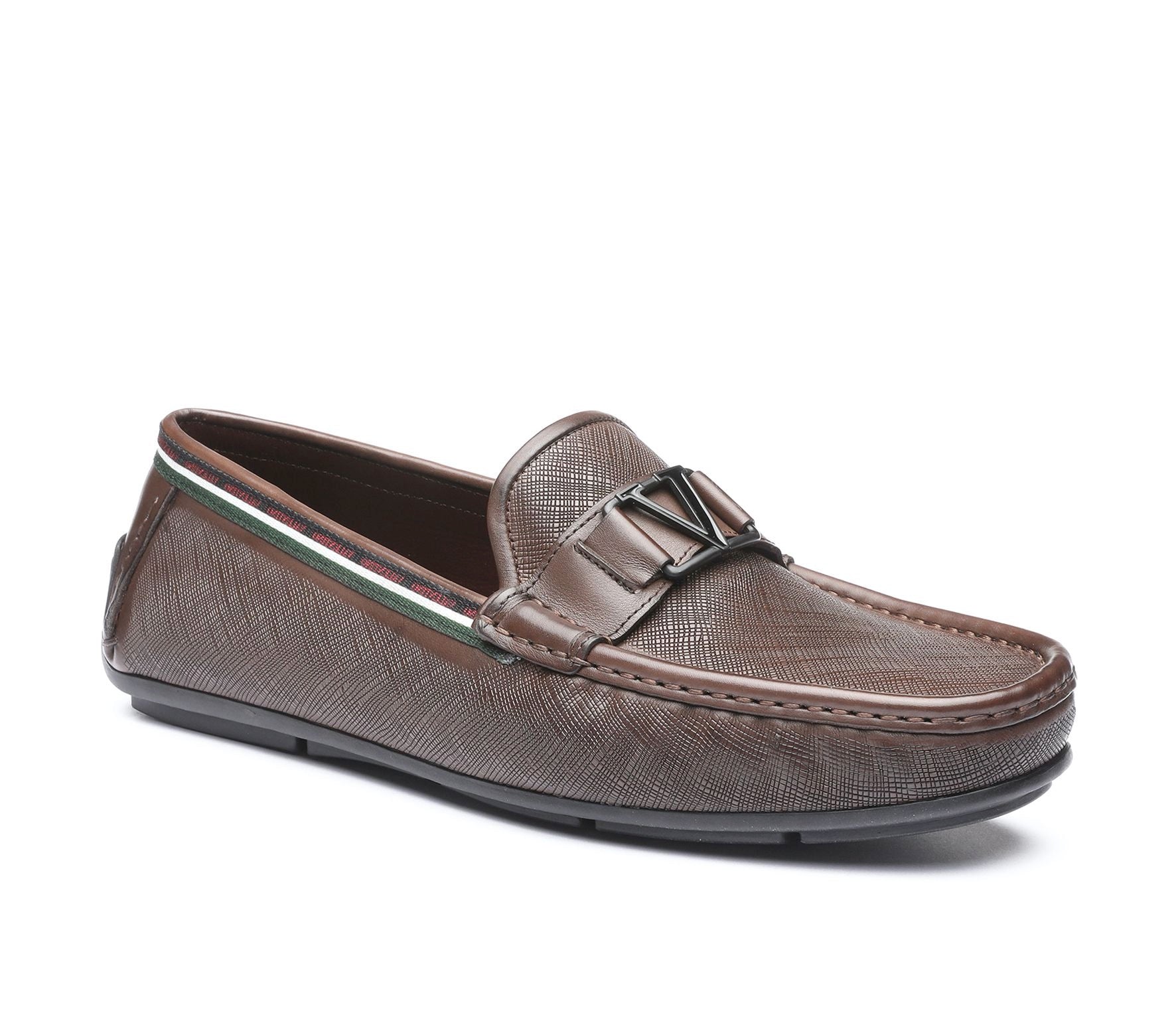 Valentino Men's Driver 2020 Dark Brown Calf and Metallic Detail Loafer