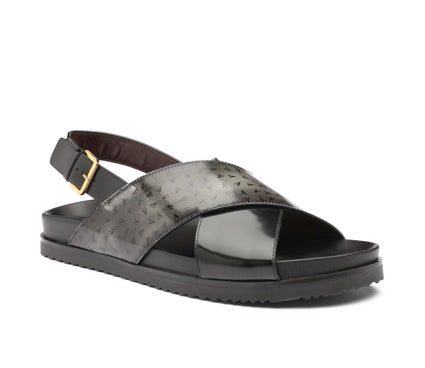 Valentino Men's Printed Brushed Black Calf Sandal